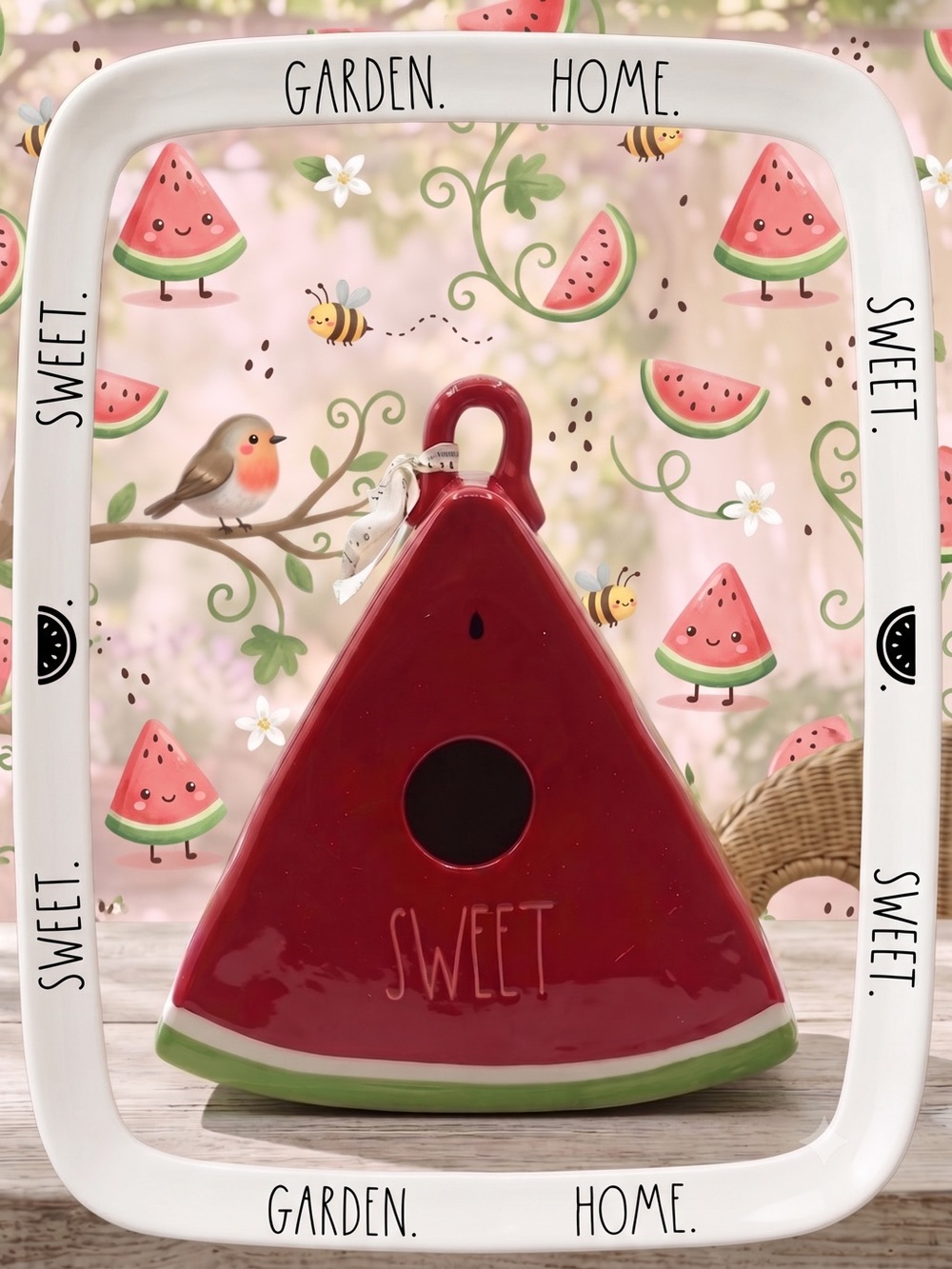 🩷 New Rae Dunn Sliced Watermelon Ceramic Birdhouse - Red, Last One